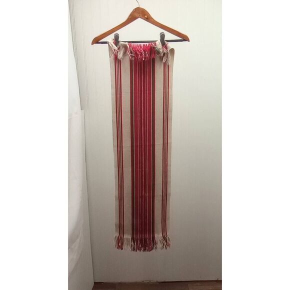 Vintage woven table runner red cream and green long - Picture 4 of 8